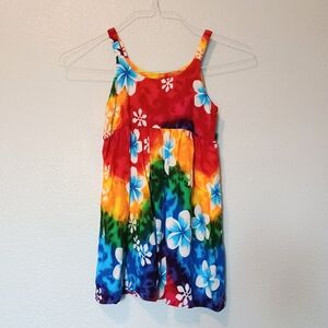 Aloha Fashion Polynesian Floral Rainbow Textile Beach Dress Kids SZ 8